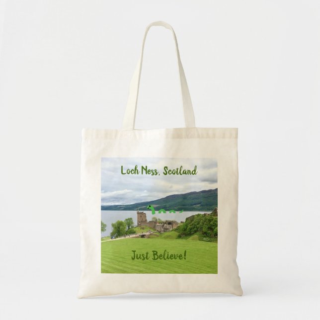 Cartoon Loch Ness Monster in Scotland Believe it! Tote Bag (Front)