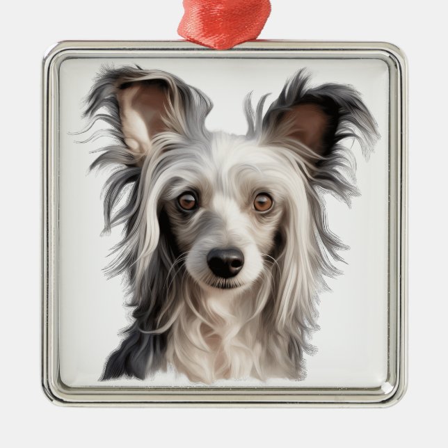 CARTOON LOOK POWDER PUFF CHINESE CRESTED DOG METAL TREE DECORATION (Front)