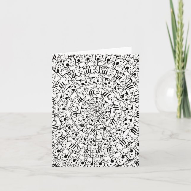 Cartoon Lots of Cats Mandala Art Design Folded Note Card (Front)