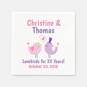 Cartoon Lovebirds Milestone Anniversary Napkin