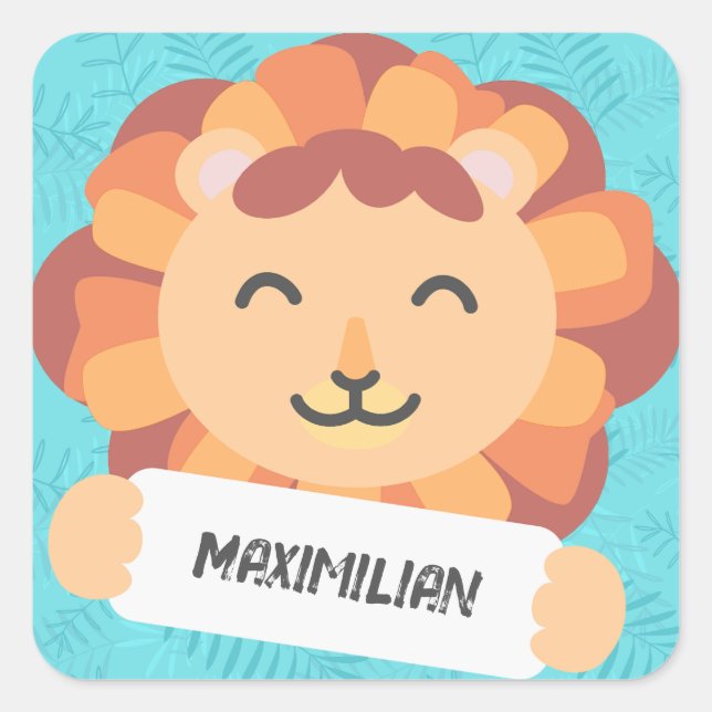 Cartoon Löwe with name tag - blue (Front)