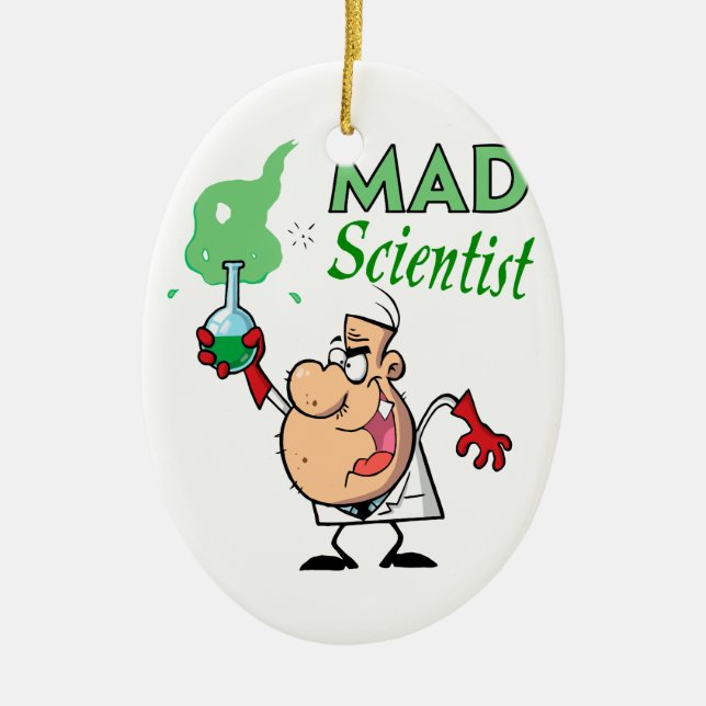 cartoon mad scientist ceramic tree decoration (Front)