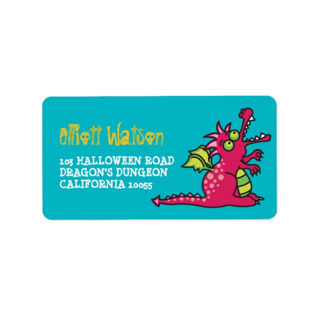 Cartoon Magic Dragon Halloween Address Labels (Front)