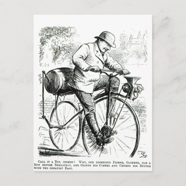 Cartoon making fun of the early days of Bicycles Postcard (Front)
