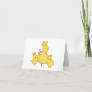 Cartoon Mama Hen with Chicks BLANK  Card