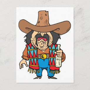 cartoon man drinking tequila postcard