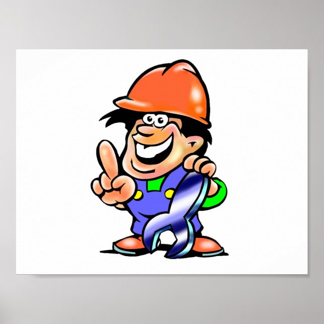 Cartoon Man In A Hard Hat Poster (Front)