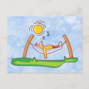 Cartoon Man Sleeping In Hammock Postcard