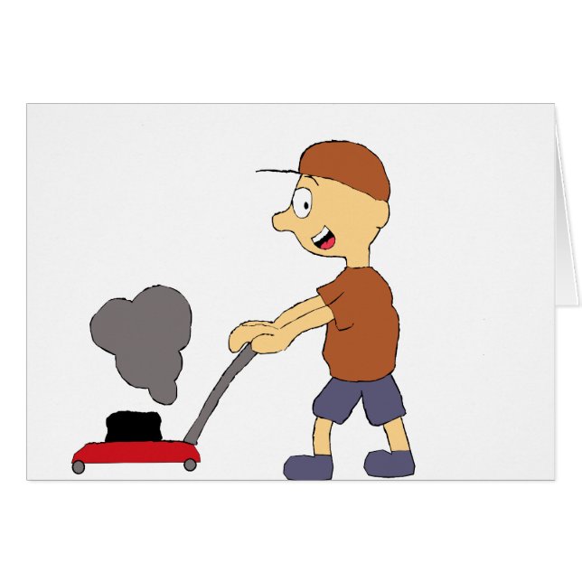 Cartoon Man With Lawnmower (Front Horizontal)