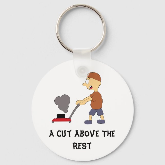 Cartoon Man With Lawnmower Key Ring (Front)