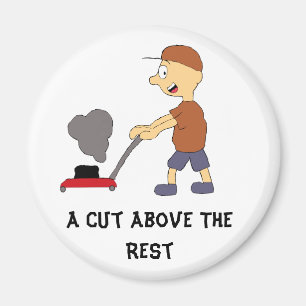 Cartoon Man With Lawnmower Magnet