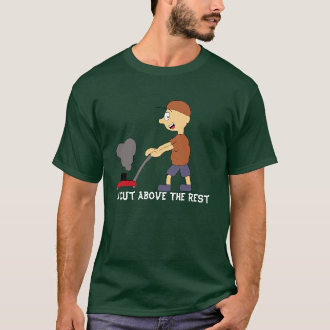 Cartoon Man With Lawnmower T-Shirt (Front)