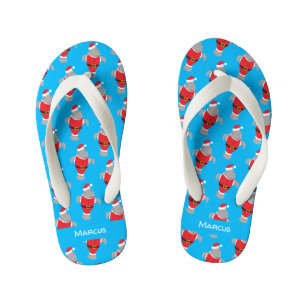 Cartoon Manatee Santa Name Kid's Flip Flops