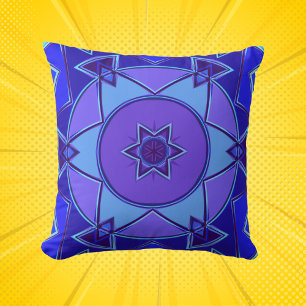 Cartoon Mandala Blue and Purple Cushion