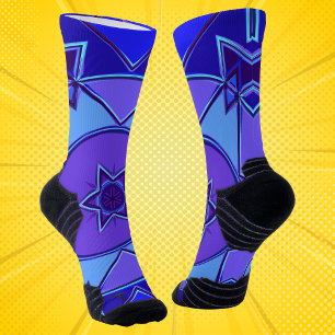 Cartoon Mandala Blue and Purple Socks