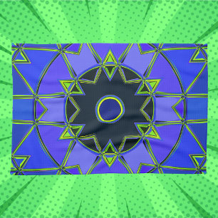 Cartoon Mandala Blue Green and Black Tea Towel