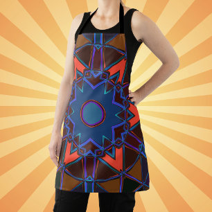 Cartoon Mandala Blue Orange and Purple Apron