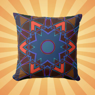 Cartoon Mandala Blue Orange and Purple Cushion