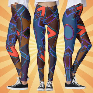 Cartoon Mandala Blue Orange and Purple Leggings