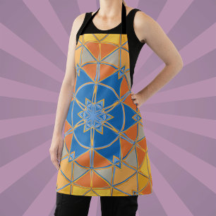 Cartoon Mandala Blue Orange and Yellow Apron