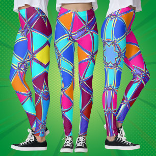 Cartoon Mandala Blue Pink Yellow and Orange Leggings