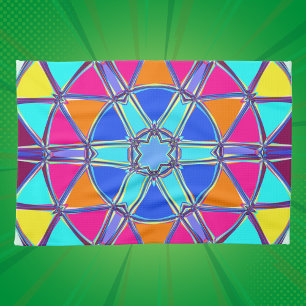 Cartoon Mandala Blue Pink Yellow and Orange Tea Towel
