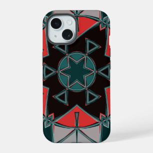 Cartoon Mandala Blue Red and Black iPhone 15 Case