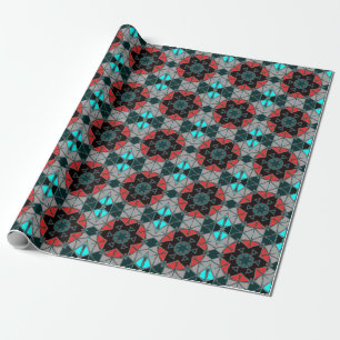 Cartoon Mandala Blue Red and Black Wrapping Paper