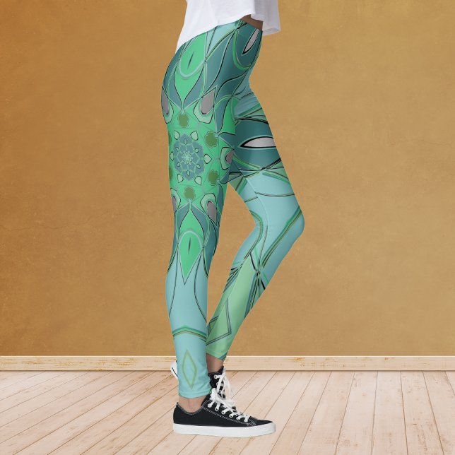 Cartoon Mandala Flower Blue and Green Leggings (Creator Uploaded)