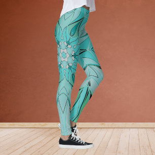 Cartoon Mandala Flower Blue and Green Leggings