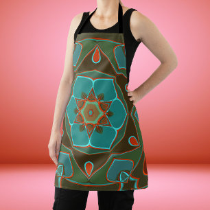 Cartoon Mandala Flower Blue and Orange Apron