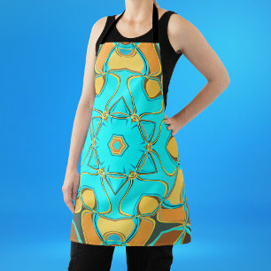Cartoon Mandala Flower Blue and Orange Apron