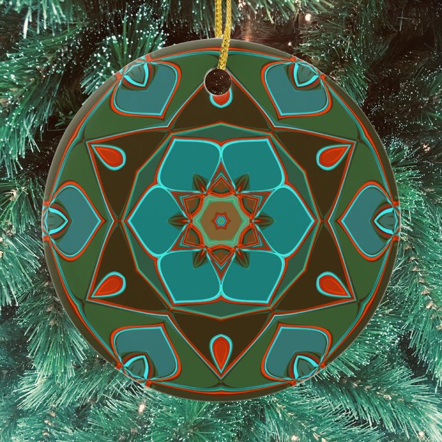 Cartoon Mandala Flower Blue and Orange Ceramic Tree Decoration (Creator Uploaded)