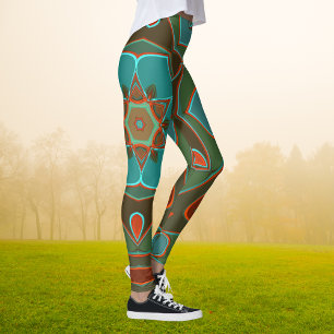 Cartoon Mandala Flower Blue and Orange Leggings