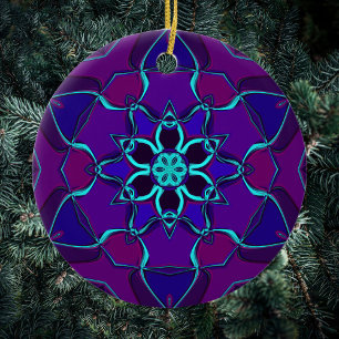 Cartoon Mandala Flower Blue and Purple Ceramic Tree Decoration