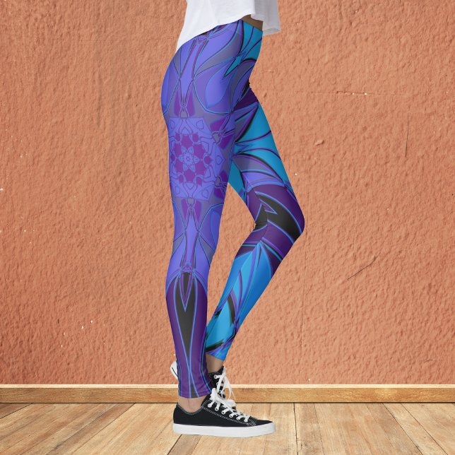 Cartoon Mandala Flower Blue and Purple Leggings (Creator Uploaded)