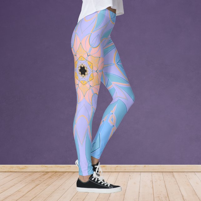 Cartoon Mandala Flower Blue and Yellow Leggings (Creator Uploaded)