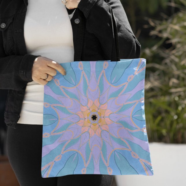 Cartoon Mandala Flower Blue and Yellow Tote Bag (Creator Uploaded)