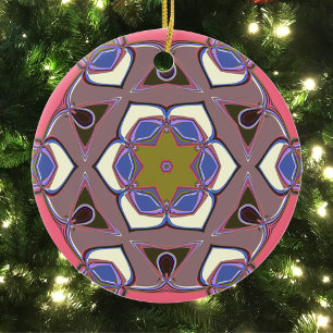 Cartoon Mandala Flower Blue Pink and Yellow Ceramic Tree Decoration