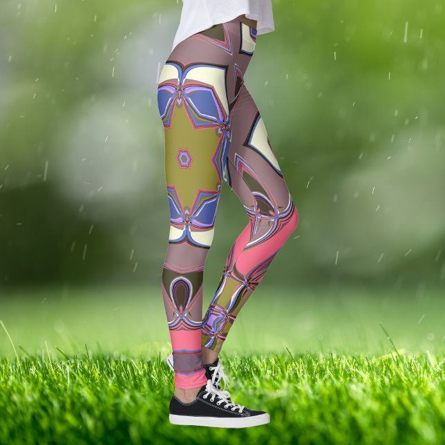 Cartoon Mandala Flower Blue Pink and Yellow Leggings (Creator Uploaded)