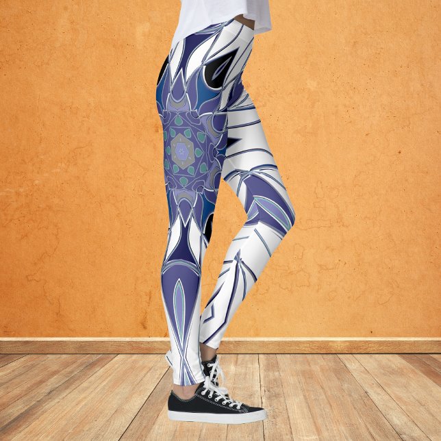 Cartoon Mandala Flower Blue Purple and White Leggings (Creator Uploaded)