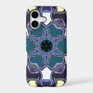 Cartoon Mandala Flower Blue Purple Black and White