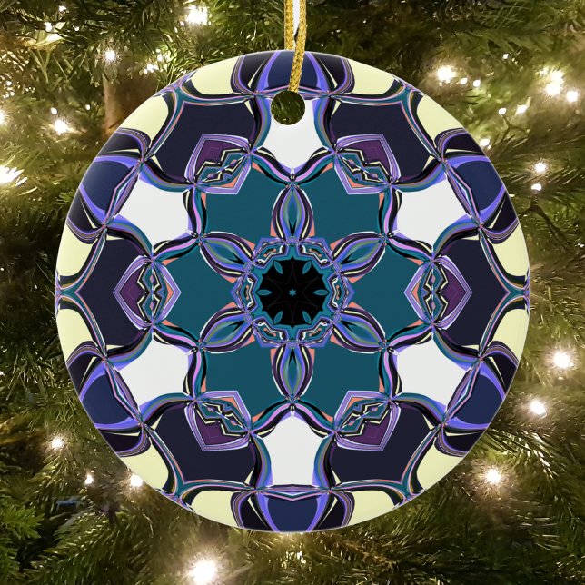 Cartoon Mandala Flower Blue Purple Black and White Ceramic Tree Decoration (Creator Uploaded)