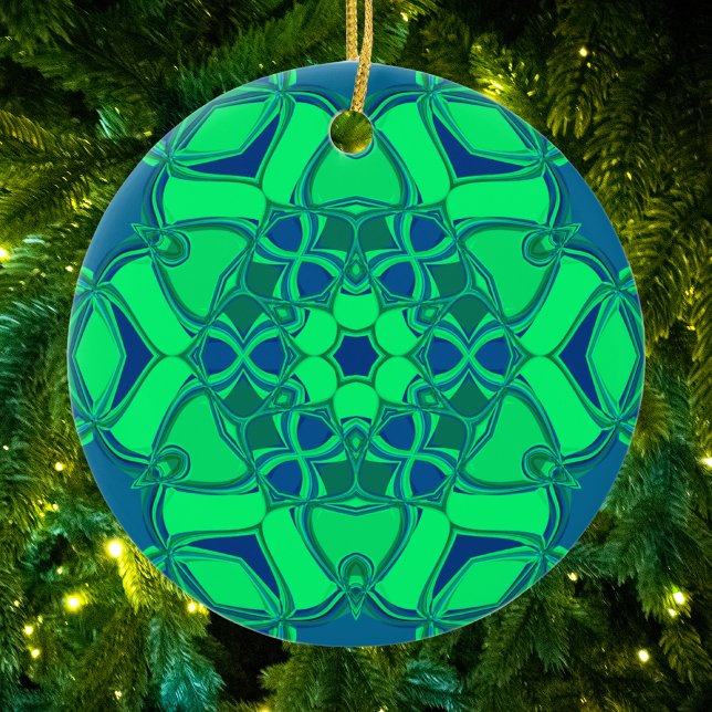 Cartoon Mandala Flower Green and Blue Ceramic Tree Decoration (Creator Uploaded)
