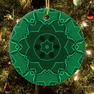 Cartoon Mandala Flower Green Ceramic Tree Decoration