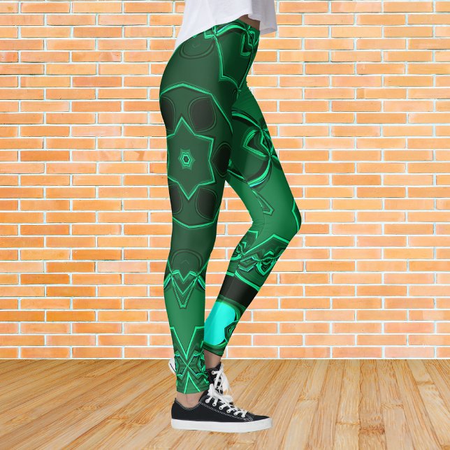 Cartoon Mandala Flower Green Leggings (Creator Uploaded)