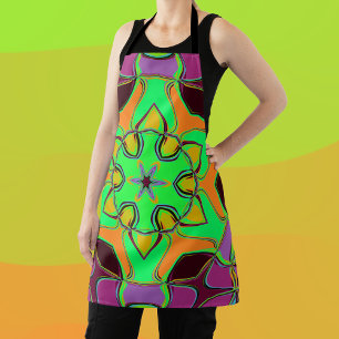 Cartoon Mandala Flower Green Orange and Purple Apron