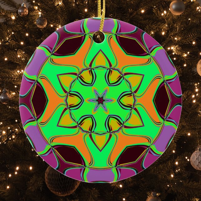 Cartoon Mandala Flower Green Orange and Purple Ceramic Tree Decoration (Creator Uploaded)