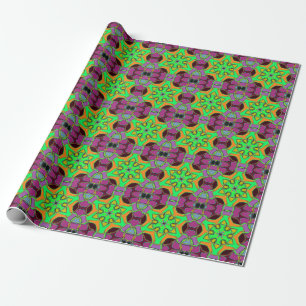 Cartoon Mandala Flower Green Orange and Purple Wrapping Paper