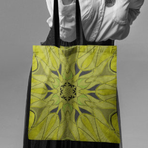 Cartoon Mandala Flower Green Tote Bag